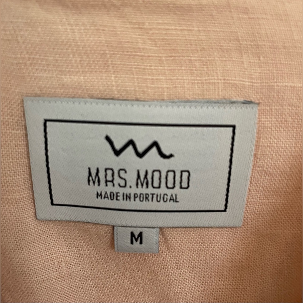 Linen shirt dress pale peach mandarin collar $179 Mr. Mrs. Mood medium - Picture 2 of 7